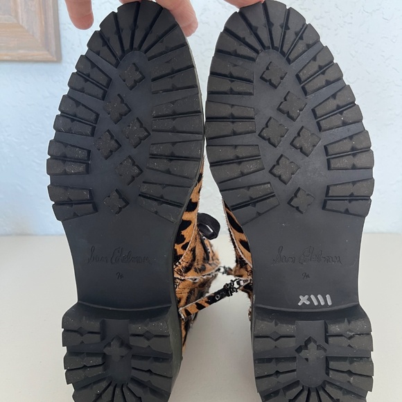 Sam Edelman women’s leopard brown/caramel combat boots studded calfhair Jennifer - Picture 11 of 11